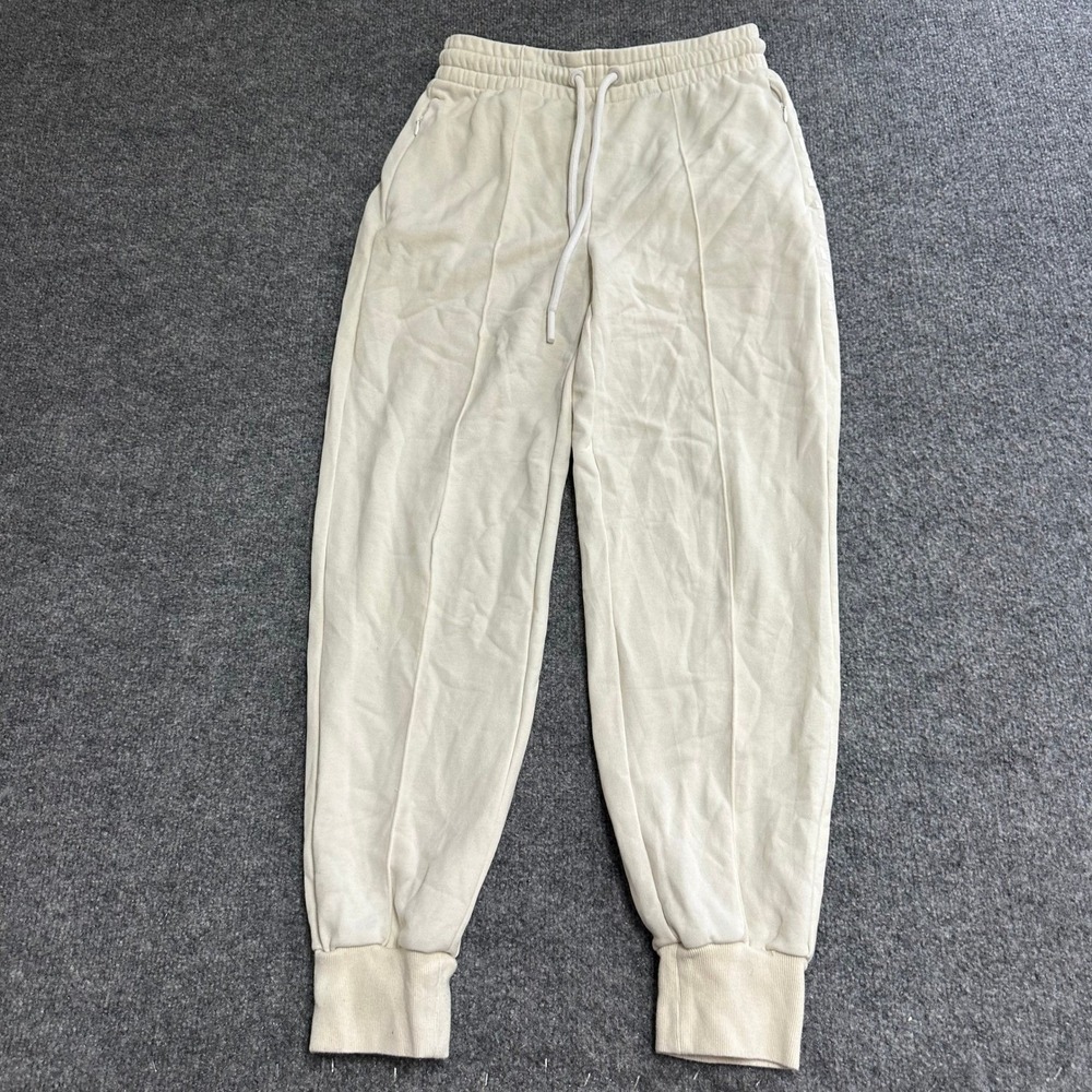 Adidas Joggers Womens Size S Ivory Primegreen Tapered Recycled Cotton Pants